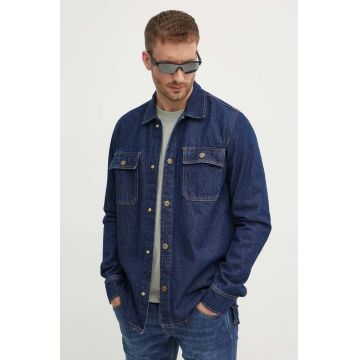 Pepe Jeans geacă din denim RELAXED OVERSHIRT bărbați, culoarea bleumarin, de tranziție, oversized, PM308585CU4