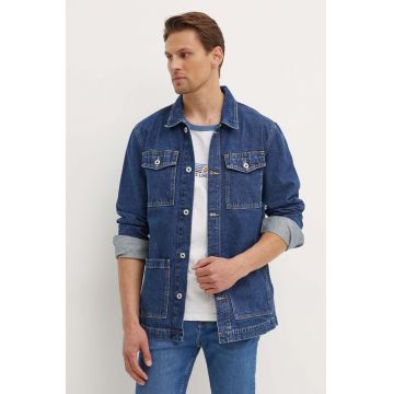 Pepe Jeans geacă din denim WORKER bărbați, culoarea bleumarin, de tranziție, PM403003HW5