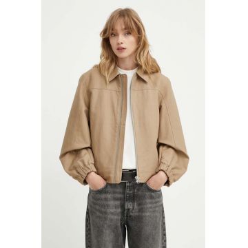 Samsoe Samsoe jacheta de bumbac SAJOY culoarea bej, de tranzitie, oversize, F24200073 Samsoe Samsoe jacheta de bumbac SAJOY culoarea bej, de tranzitie, oversize, F24200073