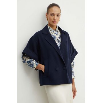 Weekend Max Mara geaca de lana culoarea albastru marin, de tranzitie, oversize, 2425086011600