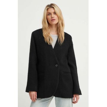 Won Hundred geaca de lana culoarea negru, de tranzitie, oversize, 3054-14242