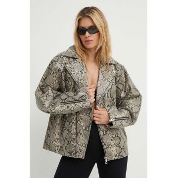 Won Hundred geaca ramones de piele femei, culoarea gri, de tranzitie, 3102-16017