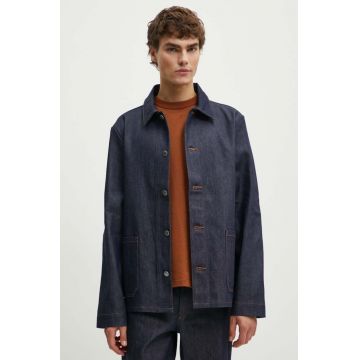 A.P.C. geacă din denim veste kerlouan logo brodee bărbați, culoarea bleumarin, de tranziție, COZZI.H03205
