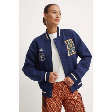 adidas geaca bomber x Farm Rio culoarea albastru marin, de tranzitie, oversize, JE9219