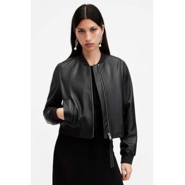 AllSaints geaca de piele ORTEN BOMBER JACKET femei, culoarea negru, de tranzitie, W072LB