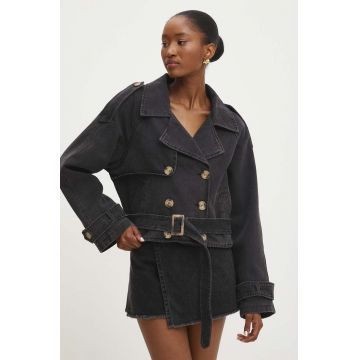 Answear Lab geacă din denim femei, culoarea gri, de tranziție, oversized