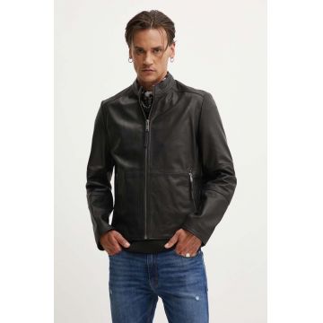 HUGO geaca de piele barbati, culoarea negru, de tranzitie, 50516869