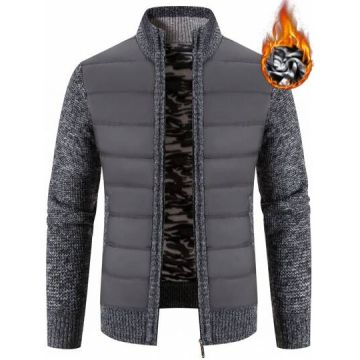 Jacheta cu guler si fermoar, gri, barbati, Shein