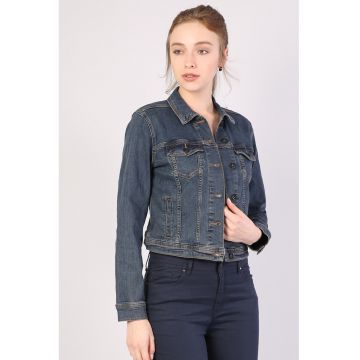 Jacheta din denim cu cusaturi contrastante