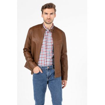 Jacheta slim fit de piele ecologica