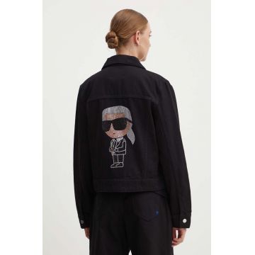 Karl Lagerfeld geacă din denim femei, culoarea negru, de tranziție, 236W1408