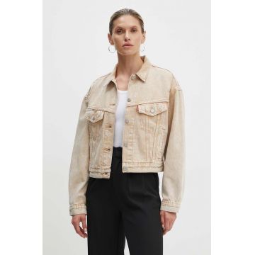 Levi's geacă din denim femei, culoarea bej, de tranziție, A9155