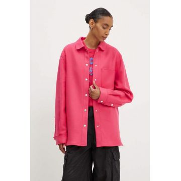 Moschino Jeans jachetă de cămașă din lână culoarea roz, de tranzitie, 0606.8220