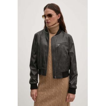 Sisley geaca bomber femei, culoarea negru, de tranzitie, 2VPVLN04S