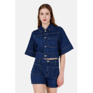 Jacheta crop din denim cu maneci scurte Jacheta crop din denim cu maneci scurte