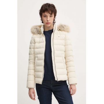 Tommy Jeans geaca de puf femei, culoarea bej, de iarna, DW0DW18312
