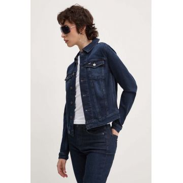 Tommy Jeans geacă din denim femei, culoarea bleumarin, de tranziție, DW0DW18554