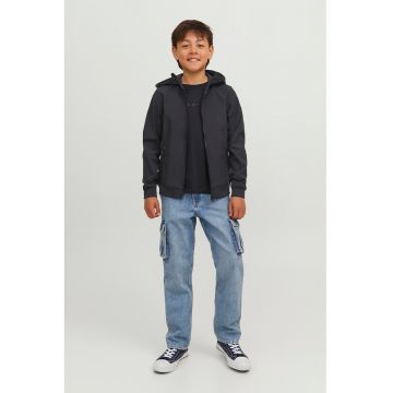 Jacheta cu gluga si buzunare cu fermoar - Negru stins