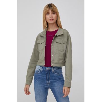 Dkny geaca femei, culoarea verde, de tranzitie