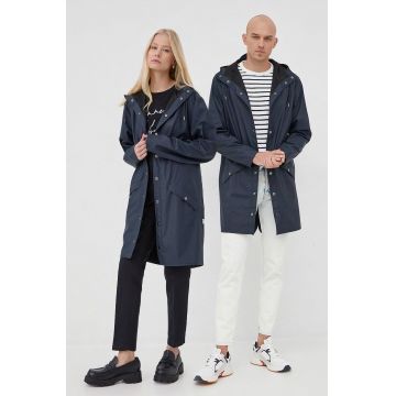 Rains geacă 12020 Long Jacket culoarea bleumarin, de tranziție 12020.47-Navy