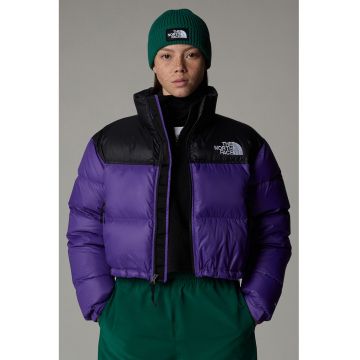 Geaca crop cu guler inalt