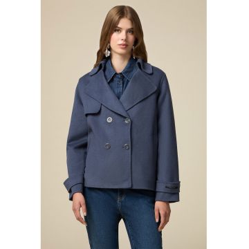 Haina scurta din amestec de lana - Albastru inchis