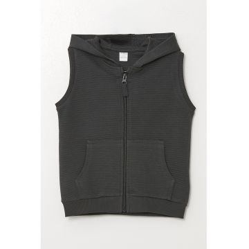 Vesta cu gluga si buzunare - Gri inchis