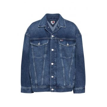 Jacheta din denim cu buzunare pe piept