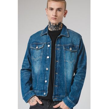 Jacheta de denim cu buzunare cu clapa