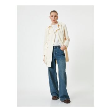 Trenci cu nasturi si curea - Alb murdar