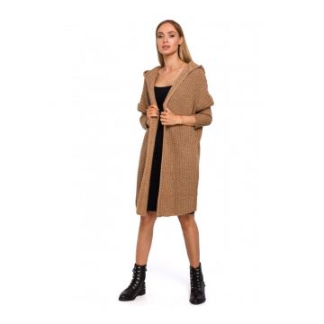 Cardigan supradimensionat cu gluga -  Acril/Poliamida - Maro - Marime Universala