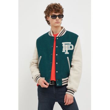 Filling Pieces jachetă bomber din lână Varsity Jacket culoarea verde, de tranziție, oversize, 78616982011 Filling Pieces jachetă bomber din lână Varsity Jacket culoarea verde, de tranziție, oversize, 78616982011