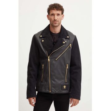 Versace Jeans Couture geaca ramones barbati, culoarea negru, de tranzitie, 77GAS4M4 DW012SW0 Versace Jeans Couture geaca ramones barbati, culoarea negru, de tranzitie, 77GAS4M4 DW012SW0