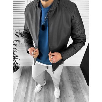 Geaca barbati neagra piele ecologica B2880 116-2 Geaca barbati neagra piele ecologica B2880 116-2