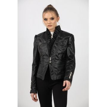 Geaca de Dama din Piele de Miel - Model Leyla - Negru