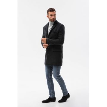 Palton cu revere decupate si buzunare - Negru
