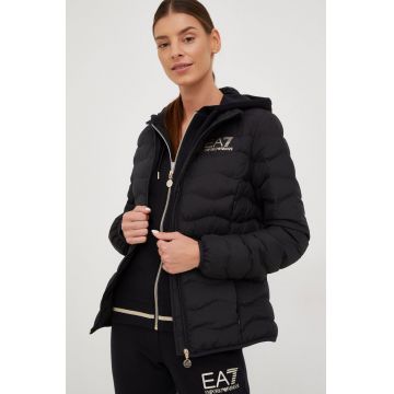 EA7 Emporio Armani geaca femei, culoarea negru, de tranzitie