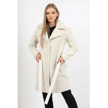 Cojoc de Dama din Blana de Miel Australian cu Revere - Model Elara - Crem