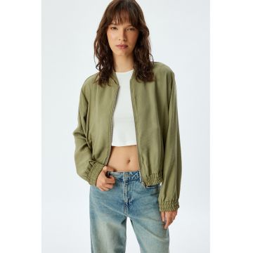 Jacheta bomber crop din amestec de modal