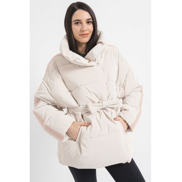 Geaca cu vatelina si guler inalt - Alb fildes/Auriu rose