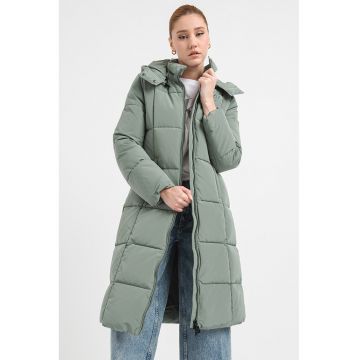 Geaca lunga cu gluga detasabila - Verde fistic