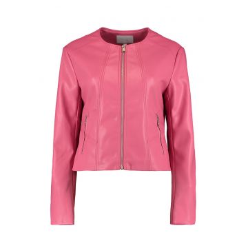 Jacheta crop de piele ecologica - Roz