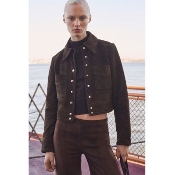 Jacheta crop de piele intoarsa