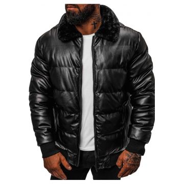 Geaca de piele barbati neagra  O/M795
