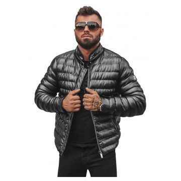 Geaca de piele barbati neagra  O/M796