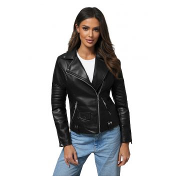 Geaca de piele pentru femei neagra  JS/11Z8109