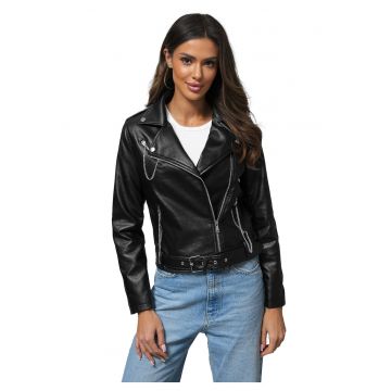 Geaca de piele pentru femei neagra  JS/11Z8113
