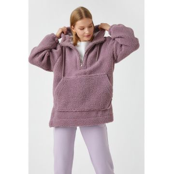 Jacheta fara inchidere cu aspect din material teddy