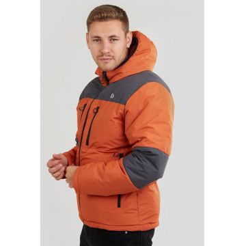 Geaca cu vatelina si gluga Navarro - Portocaliu mandarina/Gri inchis