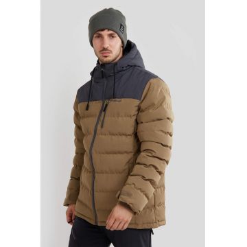 Geaca matlasata cu gluga Passat - Caramel/Gri antracit